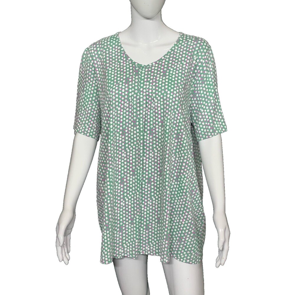 NEW Ulla Popken Women's Top Size 16/18 Green White / Pink Dots T Shirt Pullover